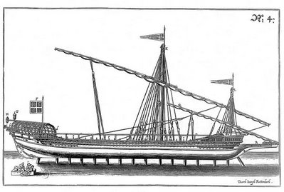 vue de profil d'un navire à deux mâts