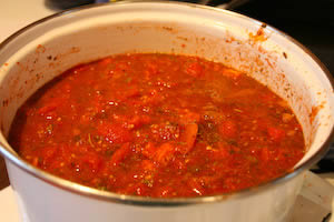 Sausage and Basil Marinara Sauce for the Freezer, Made with Fresh Tomatoes from KalynsKitchen.com