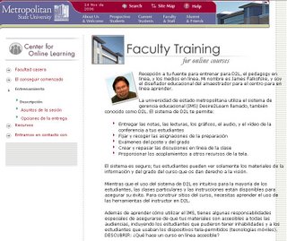 Screenshot of Faculty Training webpage translated into Spanish - click image to load larger version.