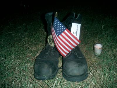 The boots of an American soldier who died in Iraq