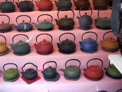 So many beautiful tea pots in this window near Odeon