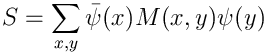 $$S = \sum_{x,y} \bar{\psi}(x)M(x,y)\psi(y)$$