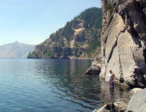 After hiking down to Cleetwood Cove we went swimming. Very cold!