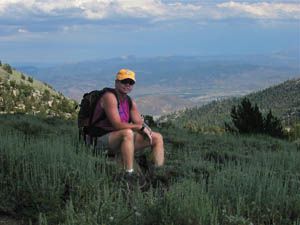 Hiking on Tahoe Rim Trail to Mt. Rose Highway summit. Carson Valley in background.