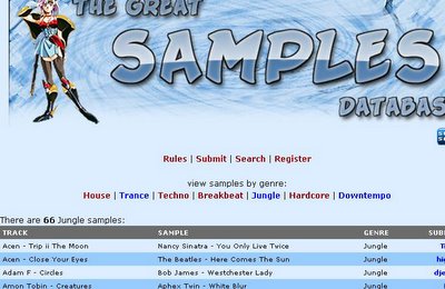 The Great Samples Database on Ishkur's Guide to Electronic Music. Funny. Comprehensive. Takes the piss out of ravers.