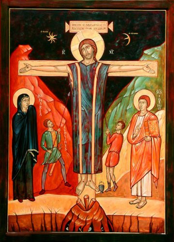 crucifixion glorieuse et paisible, art roman, icone