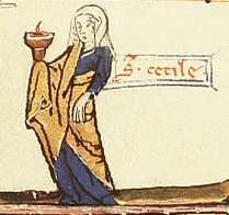 sainte cecile enluminure detail heures de la Vierge DenHaag KB76G17 folio 138r