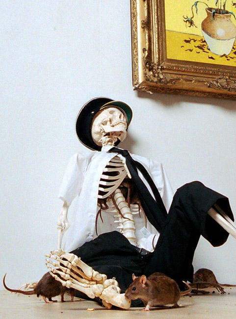 Skeleton from Banksy's Crude Oil Exhibition
