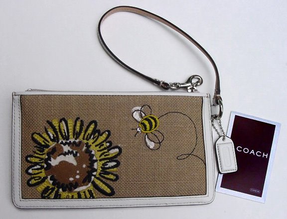 brand new coach straw bumble bee wristlet features straw with leather ...