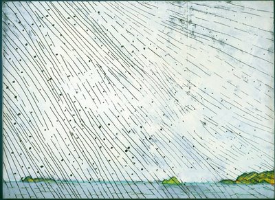 Paterson Ewen, Rain over Water, 1974, acrylic on panel, 244 x 336 cm, collection of Museum London 