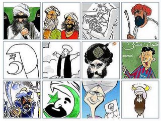 Cartoon depicting Mohammed have been the focus of rioting and mass demonstrations around the world, starting in Denmark, where a small newspaper ran a cartoon that swiftly led to an Arab boycott of Danish products - image from Michelle Malkin's website