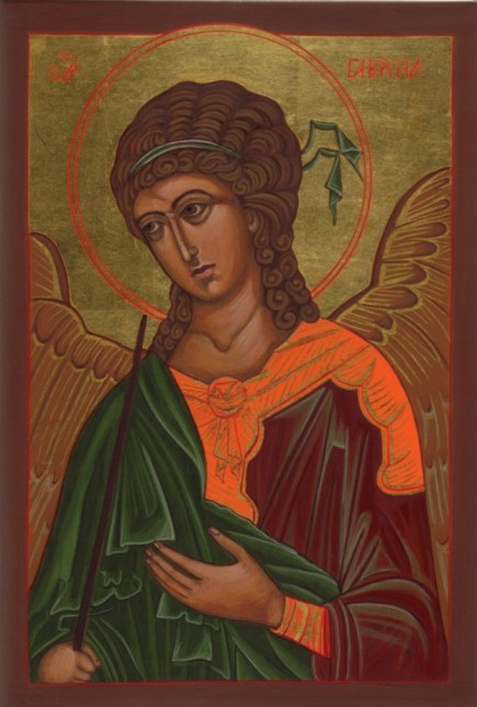 Icons-Interfaith, paintings by G.E.: Archangel Gabriel pointing to Christ