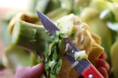 photograph picture how to trim how to cut how to prepare a globe artichoke