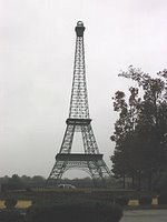 A 60 ft. tall replica of the Eiffel Tower stands in a park in Paris, TN.