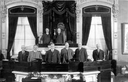 Opening of the 4th Ohio constitutional convention, statehouse, Columbus, 09 January 1912.  Delegates wrote provisions for over 40 innovations, including direct democracy's initiative, referendum, and recall.  Ohio citizens approved and ratified the convention's work in a referendum, November 1912.