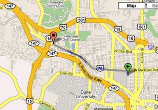 Google map - Duke Lacrosse House to Kroger supermarket