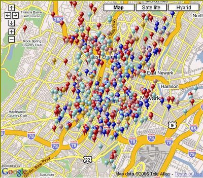 Newark - Essex County Homicide Map 1998-2003