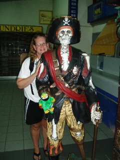 Mel with a pirate skeleton