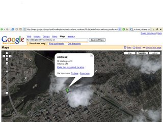 a google maps search for 90 Wellington Street, Ottawa, Ontario returns a satellite view of a little green arrow pointing to a cloud.