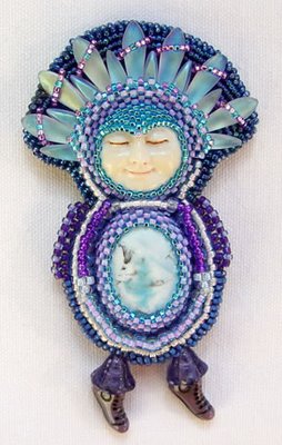 beaded and fringed cabochon pin by Tressie Hughes