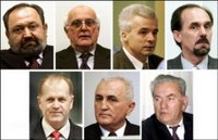 The trial of seven top Bosnian Serb military officials charged over the 1995 Srebrenica massacre of over 8,000 Muslims was to resume in the UN court here, in the biggest ever joint trial for war crimes committed during the Balkan wars in the 1990s. (From top L) Vujadin Popovic, Ljubisa Beara, Drago Nikolic, Ljubomir Borovcanin and Vinko Pandurevic (from bottom L) Vinko Pandurevic, Radivoje Miletic and Milan Gvero.