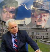 Background: International Criminal Tribunal for Former Yugoslavia. Slobodan Milosevic (center), Radovan Karadzic (left), and Ratko Mladic (right)