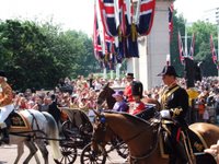 The Queen and Prince Philip on their way to Horse Guards Parade