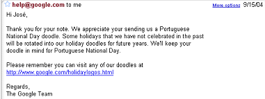 Resposta à minha proposta para Logo do Google para o Dia de Portugal
