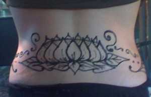 open lotus henna tattoo, lower back tattoo