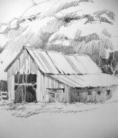 travel sketchbook pencil drawing of the Gifford farm in Capitol Reef National Park