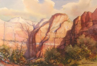 Watercolor painting of the Sentinel in Zion National Park