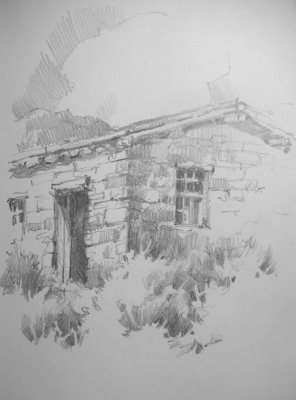 Sketchbook drawing of Old homestead at Pipe Spring national Monument
