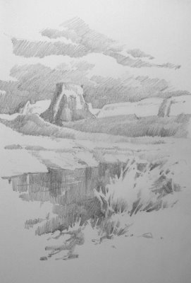 Sketchbook drawing of Lake Powell Gunsight Butte