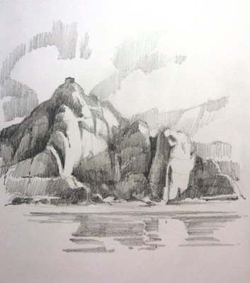 Roland lee sketchbook drawing of Castle Rock at Lake Powell