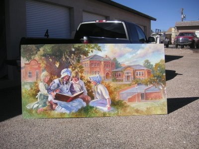 Roland Lee oil painting mural for the St. George Library
