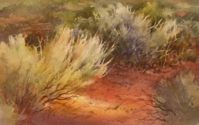 Demonstration watercolor painting of Sage in the Sunlight