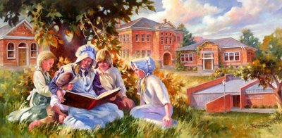 Roland Lee Library Mural Painting of Story time at the library 1864 to 2006