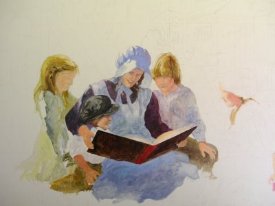 Step 4 oil painting of mural for Washington County Library