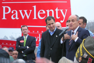 Jeff Johnson, Mark Kennedy, Rudolph Giuliani at the rally. (c) North Star Liberty.