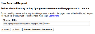 Filing a removal request for a directory in Webmaster Tools