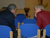 Dr. Bernard Sabella and Bishop Murray Finck talk at the ELCA Wittenberg Center, Wittenberg, Germany.