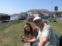 Mark and Emily eating Cornish pasties in Hayle