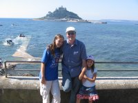 Mark, Emily and Lauren at Marazion with Saint Michael's Mount in the background