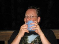Mark enjoying a late night coffee out on the decking