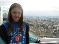 Emily on the London Eye, overlooking Westminster