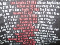 A close up of the tour dates, showing Durham, NC