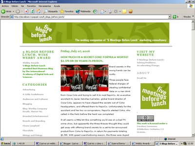 Esta es una captura de pantalla del blog Five blogs before lunch. Para verla a tamaño completo hacé clic ahora.