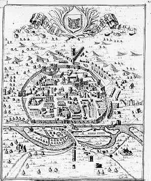 Merian map of Exeter,1650