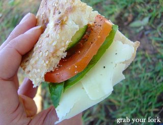 kashkaval cheese tomato and basil sandwich