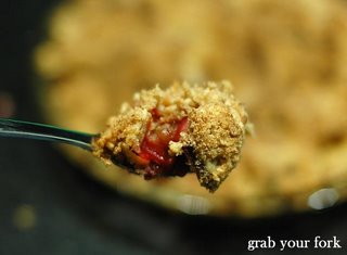 apple and rhubarb crumble spoonful